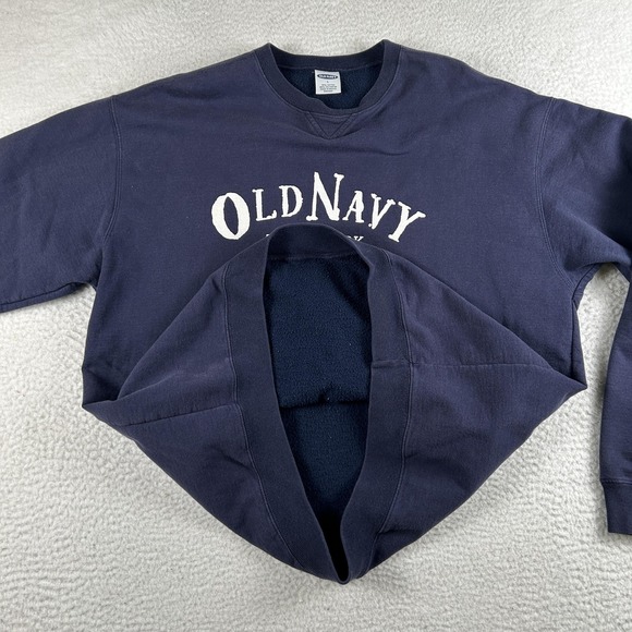 Vintage Old Navy Sweatshirt Mens Large Navy Blue Fleece Crewneck 90s Logo Y2K - Picture 8 of 13